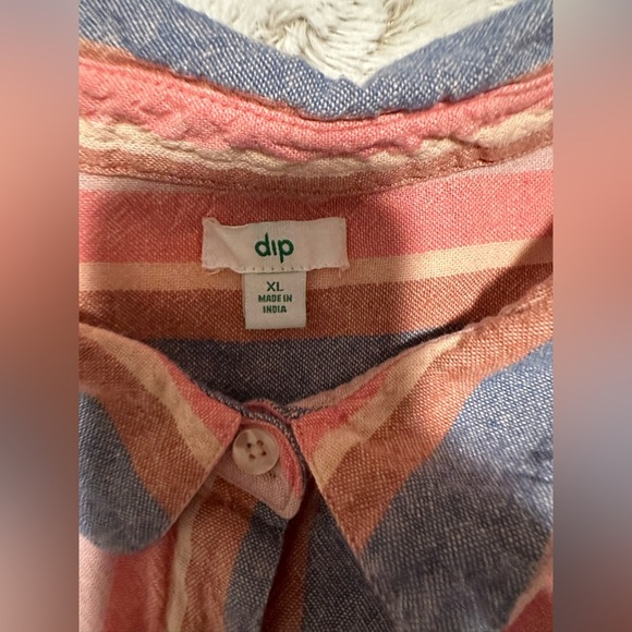 Dip Pink and Blue Linen Sleeveless Front Tie Striped Shirt - Picture 6 of 11